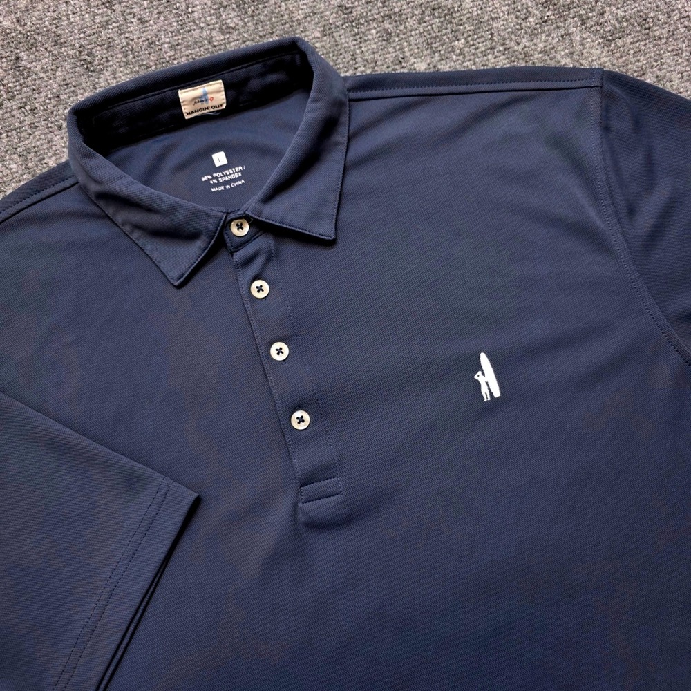 Johnnie-O Hangin Out Men's Large Navy Blue Performance Mesh Pique Polo Shirt